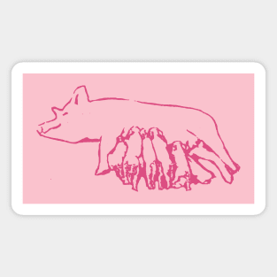 Nursing Pig with Piglets – Minimal Farm Sketch Magnet